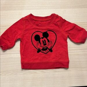 GAP Red Long Sleeve Tee with Mickey Mouse Heart